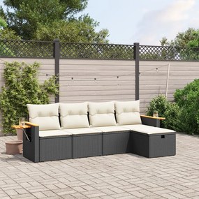 5 pcs conjunto sofás de jardim com almofadões vime PE preto