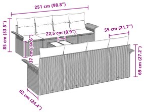 Conjunto de Sofá de Jardim de 9 Peças com Almofadas Cinza em Rattan