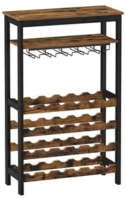 Suporte para garrafas de vinho SONGMICS, suporte para 24 garrafas de vinho com suporte para copos, para cozinha, bar, sala de jantar, vintage, marrom, preto KWR028B01