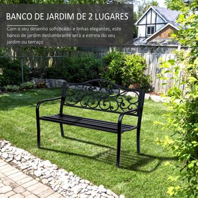 Outsunny Banco de Jardim de Aço Banco de Exterior com Encosto e Apoio