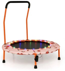 Trampolim para crianças 92 cm com luzes LED Pega de segurança Tapete de saltos redondo Cobertura 3-6 anos Laranja