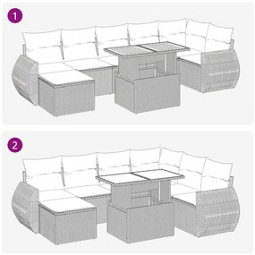 8 pcs conj. sofás jardim c/ almofadões vime PE/acácia castanho