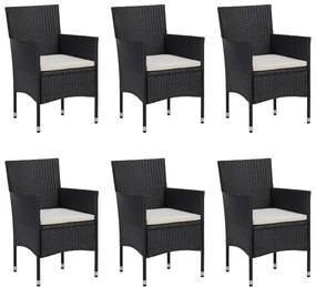 7 pcs conjunto de jantar para jardim vime PE preto