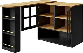 Mesa de Bar para refeições giratória 360°, com estante para petiscos e 5 prateleiras, 138-204x39x102,5 cm, Preto