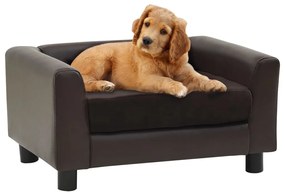 Sofá para cães 60x43x30 cm pelúcia e couro artificial castanho