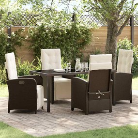 vidaXL Conjunto de Jantar de Jardim de 5 Peças com Almofadas em Rattan de Poliéster Marrom