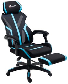 Vinsetto Cadeira de Gaming com Apoio para os Pés Retrátil Cadeira de Escritório Reclinável com Apoio para a Cabeça e Altura Ajustável 65x65x119-129cm Preto e Azul