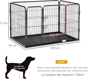 Parque para cães 109 x 74 x 71 com 4 painéis de rede metálica e porta com fechadura, Preto