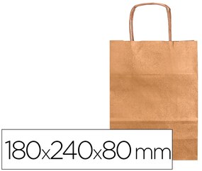 Saco de Papel Basika Kraft Natural Liso XS com Asa Torcida 180x240x80 mm