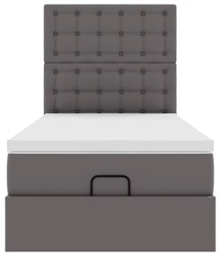 Cama otomana com colchão 90x200 cm couro artificial cinzento