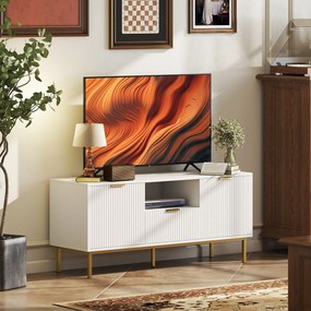 Móvel para televisão 120 x 39 x 54 cm, para televisão de 50 polegadas com 2 portas com fecho suave, gaveta e compartimento aberto, branco