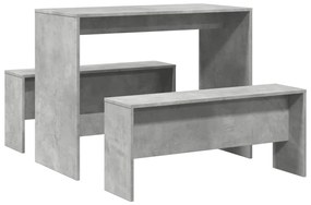 3 pcs conj. mesa jantar e banco deriv. madeira cinzento cimento