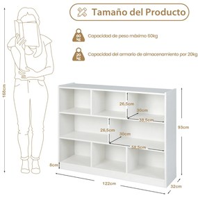 Estante aberta de 3 camadas, 8 cubos, prateleira de armazenamento, expositor 122 x 32 x 93 cm branco