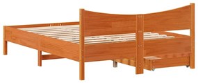 Estrutura cama c/ gavetas 140x190 cm pinho maciço castanho-mel