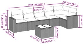 7 pcs conjunto de sofás jardim c/ almofadões vime PE castanho