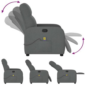 Poltrona de massagens reclinável tecido cinzento-escuro