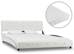 vidaXL Cama com colchão 140x200cm couro artificial branco