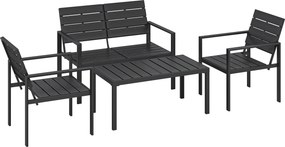 Outsunny Conjunto de Móveis de Jardim para 4 Pessoas - Sofá de 2 Lugares, 2 Cadeiras e Mesa de Centro - Preto | Aosom Portugal