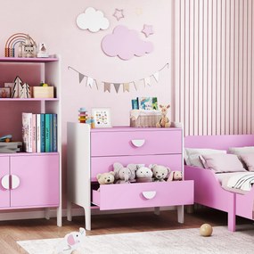 Cómoda para crianças, cómoda com 3 gavetas 60 x 40 x 60 cm, rosa