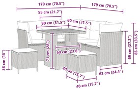 Conjunto de Sofá de Jardim de 8 Peças com Almofadas Cinza em Rattan de