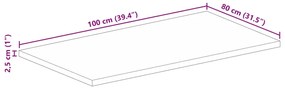 Tampo de mesa retangular 100x80x2,5cm madeira recuperada maciça