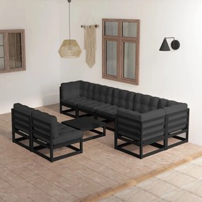 9 pcs conjunto lounge de jardim c/ almofadões pinho maciço