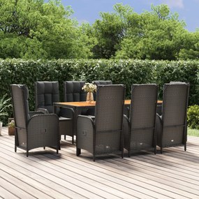 vidaXL 9 pcs conjunto de jantar p/ jardim c/ almofadões vime PE preto