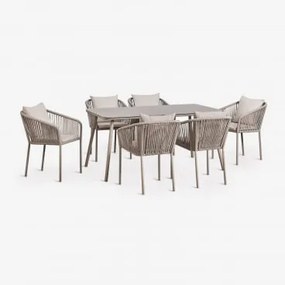 Conjunto De Mesa Retangular 160x90 Cm E 6 Cadeiras De Jantar Em Corda Trançada Arhiza Classic Moka Brown - Sklum