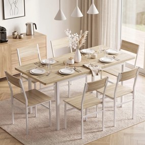 Conjunto de Mesa de Jantar Extensível 120-160 cm e 6 Cadeiras Empilháveis para 4-6 Pessoas Efeito Carvalho