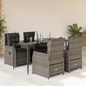 vidaXL 5 pcs conjunto de jantar p/ jardim c/ almofadões vime PE cinza
