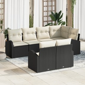 Conjunto de Sofá de Jardim vidaXL de 7 Peças com Almofadas Preto Polir