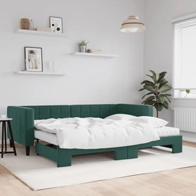 vidaXL Sofá-cama c/ gavetão e colchões 90x200cm veludo verde-escuro