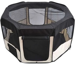 PawHut Parque Dobrável para Animais com Almofada 2 Portas Tecido Oxford Portátil Ø114x58 cm Preto Creme