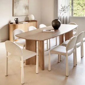 Conjunto De Mesa Retangular 200x100 Cm Em Madeira De Manga Sidney E 8 Cadeiras De Jantar Em Bouclé Nagore Madeira Natural - Sklum