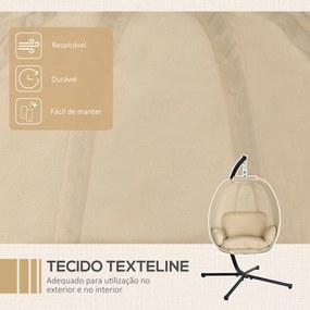 Cadeira Suspensa Tipo Ovo com Suporte Baloiço de Jardim com Cesto Dobrável e Almofada Baloiço Suspenso 125x95x170 cm Caqui