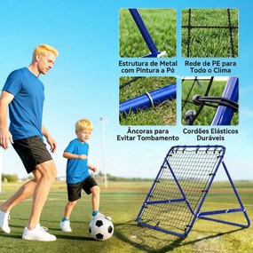 Rede de Ressalto para Futebol em Metal com Ângulo Ajustável e 20 Cordas Elásticas 96x80x96 cm Azul