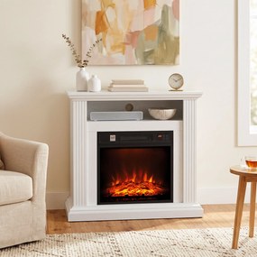 Lareira elétrica de 1800 W, 70 (L) x 67 (P) x 99-108 (A) cm efeito de chama com 3 níveis de luminosidade, lareira decorativa com cornija, efeito de ma