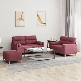 vidaXL 3 pcs conjunto de sofás com almofadas tecido vermelho-tinto