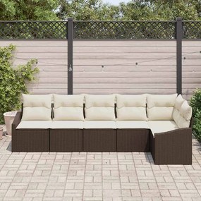 Sofá de Jardim 6 Peças com Almofadas Castanho