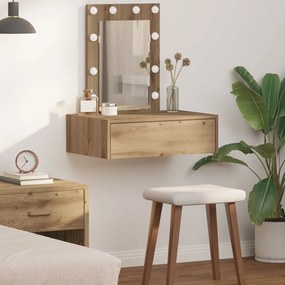 Mesa de Maquiagem Suspensa com Luzes LED - Carvalho Artesanal