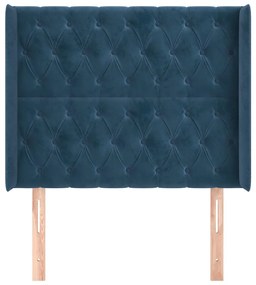 Cabeceira cama c/ abas veludo 93x16x118/128 cm azul-escuro