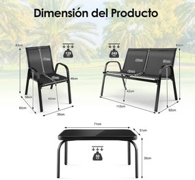 Conjunto de Mobiliário de Jardim "Alfheim" - 4 Peças, Cinza
