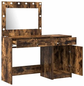 Conjunto de Mesa de Maquiagem de 2 Peças com LED em Carvalho Fumê de M
