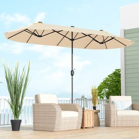 Guarda-sol duplo para jardim com base recarregável, manivela e 12 hastes de alta resistência Bege
