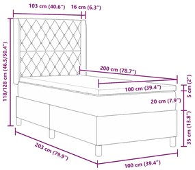 Cama Box Spring com Colchão Cinza Escuro 100x200 cm Veludo