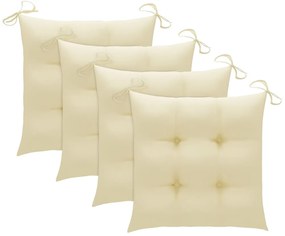 Cadeiras de jardim c/ almofadões branco nata 4 pcs teca maciça