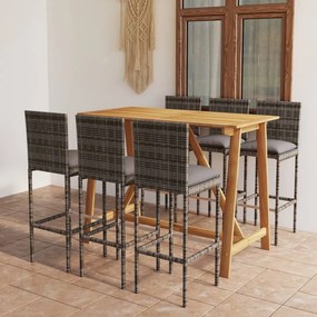 vidaXL 7 pcs conjunto de bar para jardim com almofadões cinzento