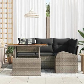 Conjunto de Sofás de Jardim de 5 Peças com Almofadas Cinza em Rattan