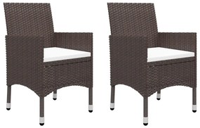 3 pcs conj. bistrô de jardim vime PE e vidro temperado castanho