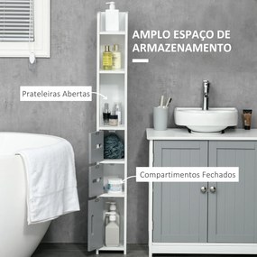 kleankin Coluna Casa de Banho com 3 Portas e 3 Prateleiras Abertas Coluna Auxiliar para Sala de Estar Casa de Banho Dormitório Estilo Moderno 15x17x120cm Branco e Cinza